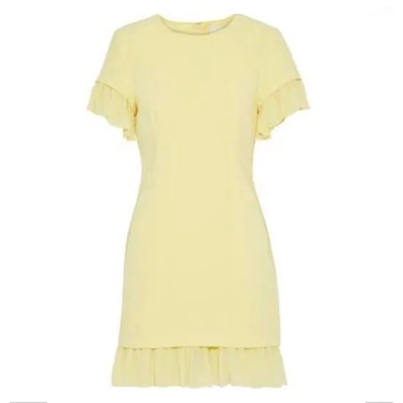 Cinq a Sept Pleated Ruffle Light Yellow Mini Dress Sz 6