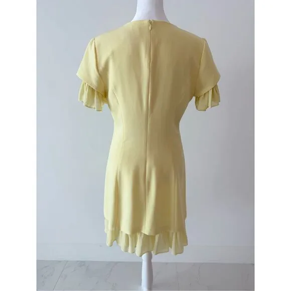 Cinq a Sept Pleated Ruffle Light Yellow Mini Dress Sz 6