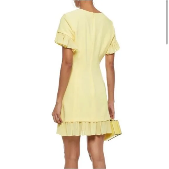Cinq a Sept Pleated Ruffle Light Yellow Mini Dress Sz 6