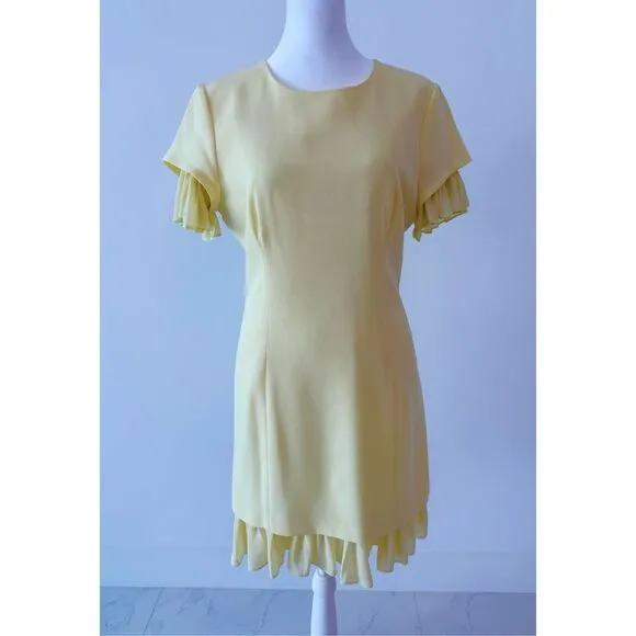Cinq a Sept Pleated Ruffle Light Yellow Mini Dress Sz 6