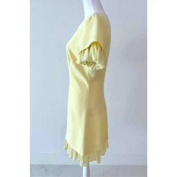 Cinq a Sept Pleated Ruffle Light Yellow Mini Dress Sz 6