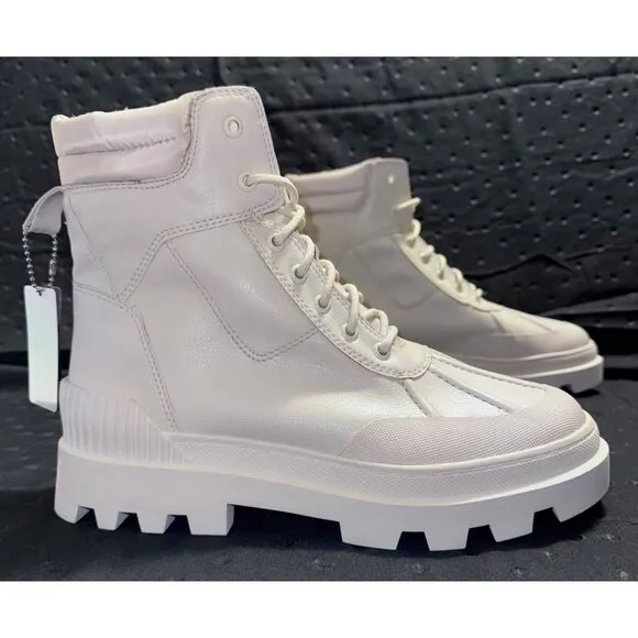 Circus By Sam Edelman Womens Cream Ankle Boots Size 9.5 With Chunky Sole &amp; Lace-