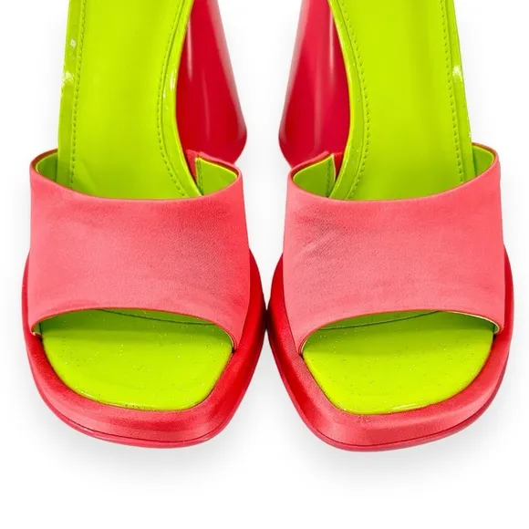 Circus NY by Sam Edelman Haynes Cone Heel Pink &amp; Green Chunky Dress Sandals 7.5
