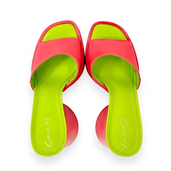 Circus NY by Sam Edelman Haynes Cone Heel Pink &amp; Green Chunky Dress Sandals 7.5