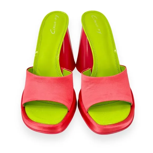 Circus NY by Sam Edelman Haynes Cone Heel Pink &amp; Green Chunky Dress Sandals 7.5