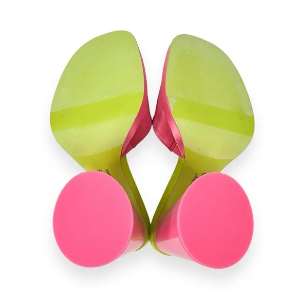 Circus NY by Sam Edelman Haynes Cone Heel Pink &amp; Green Chunky Dress Sandals 7.5