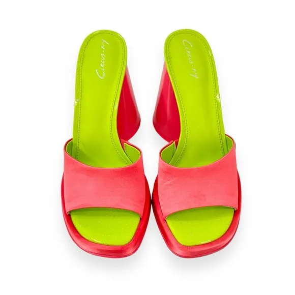 Circus NY by Sam Edelman Haynes Cone Heel Pink &amp; Green Chunky Dress Sandals 7.5