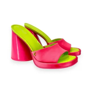 Circus NY by Sam Edelman Haynes Cone Heel Pink &amp; Green Chunky Dress Sandals 7.5