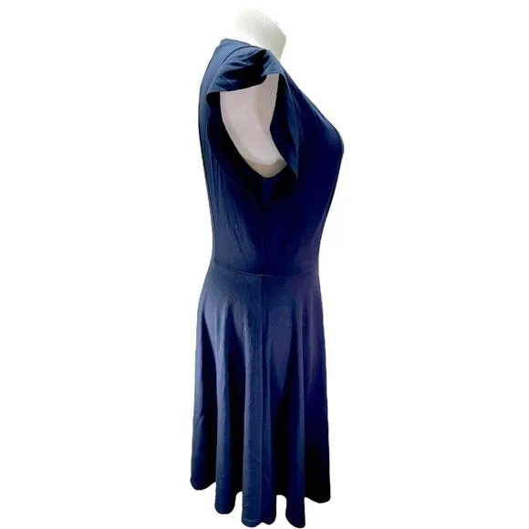 City Chic Aubree Frill Shoulder Fit &amp; Flare Dress Navy Womens Plus Size 16 NWT