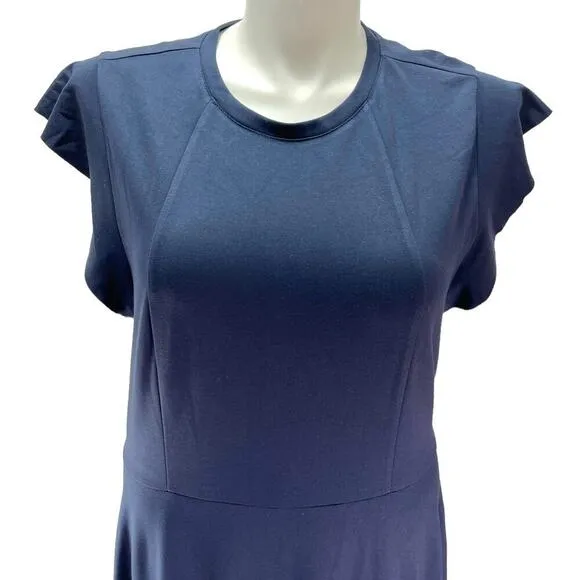 City Chic Aubree Frill Shoulder Fit &amp; Flare Dress Navy Womens Plus Size 16 NWT