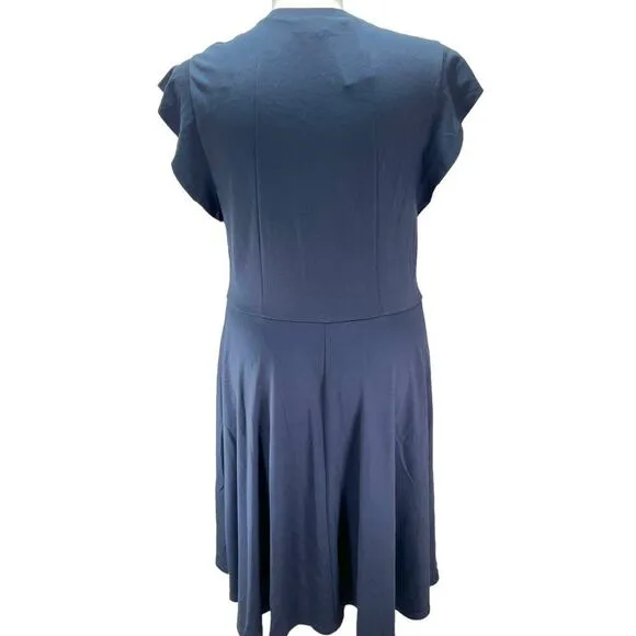 City Chic Aubree Frill Shoulder Fit &amp; Flare Dress Navy Womens Plus Size 16 NWT