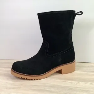 CLARKS Black Suede Boots Eden Mid Hi Chunky Boot Pull One Lug Sole Streetwear