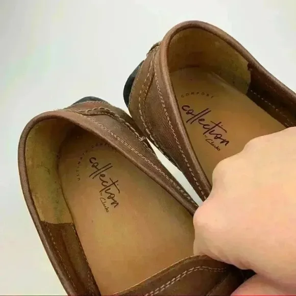 Clarks collection penny loafers size 9 42 brown leather slip on comfort drivers