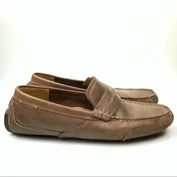Clarks collection penny loafers size 9 42 brown leather slip on comfort drivers
