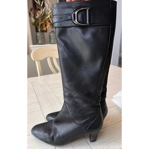 Clark’s ladies back leather 2” heeled boots w/ zipper &amp; buckle Sz 7. Mid‎ calf.
