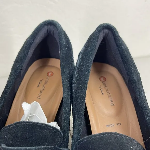 Clarks Unstructured Carleta Belle Black Suede Heeled Penny Loafers Size 7.5W