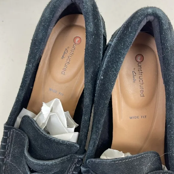 Clarks Unstructured Carleta Belle Black Suede Heeled Penny Loafers Size 7.5W