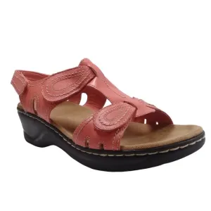 Clarks Women's Lexi Open Toe Sling Back Coral Leather Sandals Size 11M