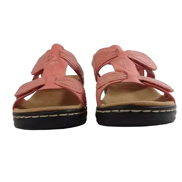 Clarks Women's Lexi Open Toe Sling Back Coral Leather Sandals Size 11M