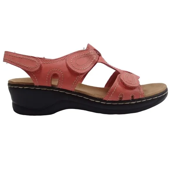 Clarks Women's Lexi Open Toe Sling Back Coral Leather Sandals Size 11M