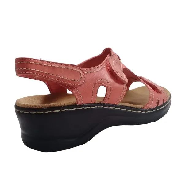 Clarks Women's Lexi Open Toe Sling Back Coral Leather Sandals Size 11M
