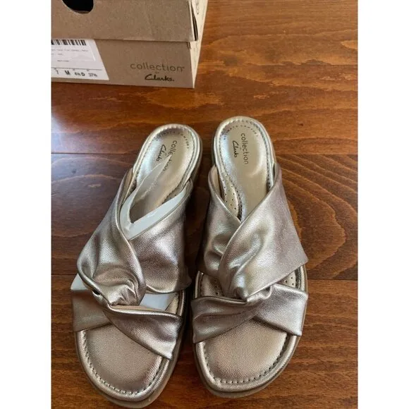 Clarks Womens Reyna Twist Metallic Open Toe Sandals Gold NEW US 6 M