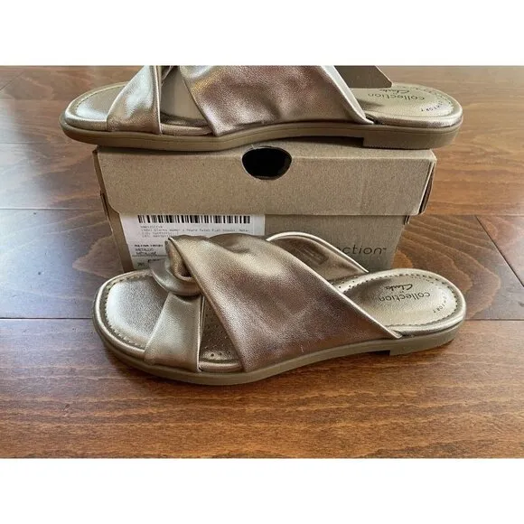 Clarks Womens Reyna Twist Metallic Open Toe Sandals Gold NEW US 6 M