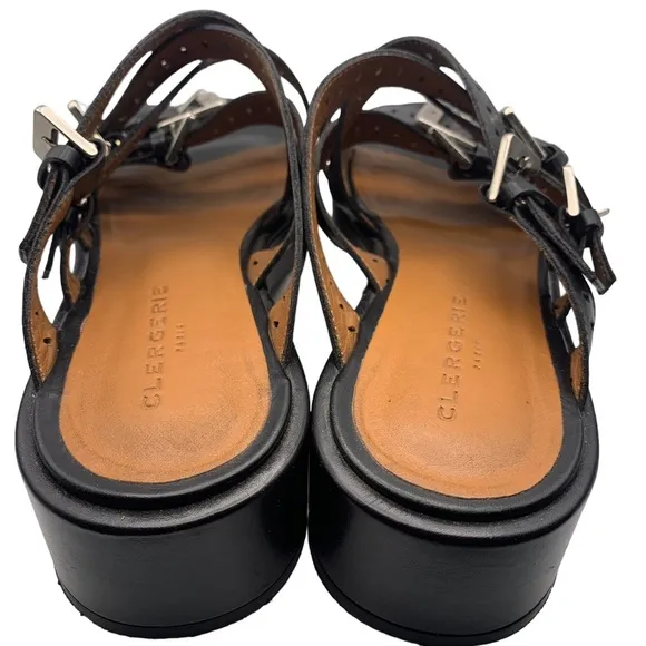 Clergerie Fantom Buckled Laser-Cut Leather Platform Sandals Black