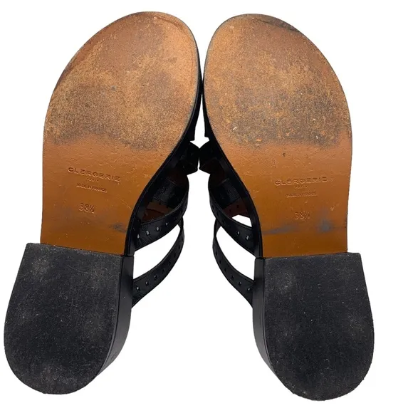 Clergerie Fantom Buckled Laser-Cut Leather Platform Sandals Black