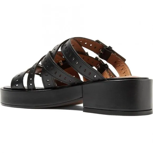 Clergerie Fantom Buckled Laser-Cut Leather Platform Sandals Black