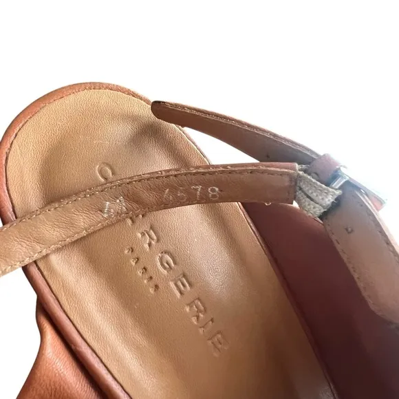 Clergerie Paris Women’s Platform Open Toe Crossed Leather Cognac Heels Sandal 41