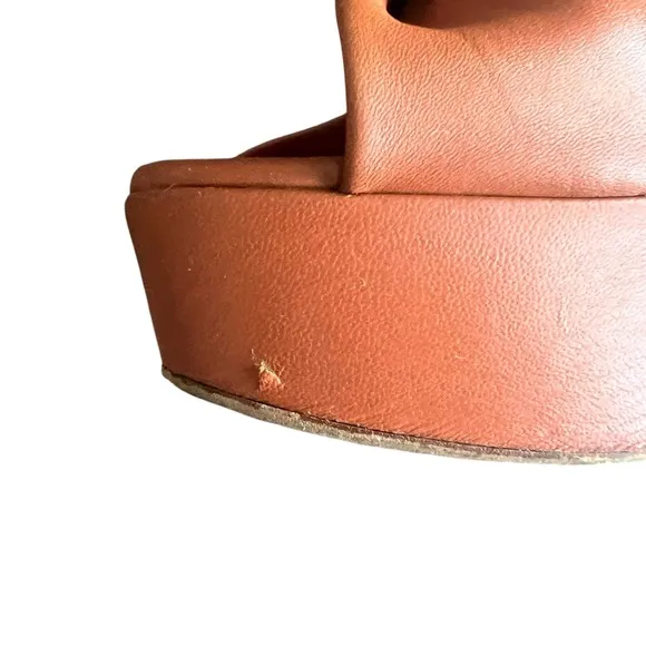 Clergerie Paris Women’s Platform Open Toe Crossed Leather Cognac Heels Sandal 41