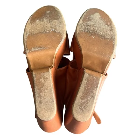 Clergerie Paris Women’s Platform Open Toe Crossed Leather Cognac Heels Sandal 41