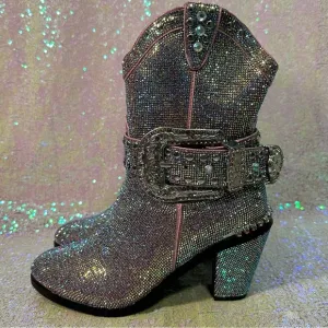 Club Exx Dolls Kill Sheriff Shine Mauve Western Cowboy Boots Bling Stones Rave