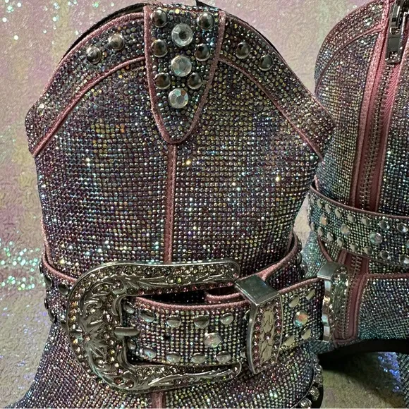 Club Exx Dolls Kill Sheriff Shine Mauve Western Cowboy Boots Bling Stones Rave