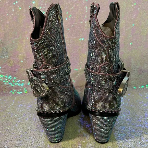 Club Exx Dolls Kill Sheriff Shine Mauve Western Cowboy Boots Bling Stones Rave