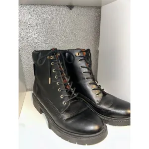 Coach Biker Combat Goth Mid Black Leather Calf Round Toe Lace up Combat Boots