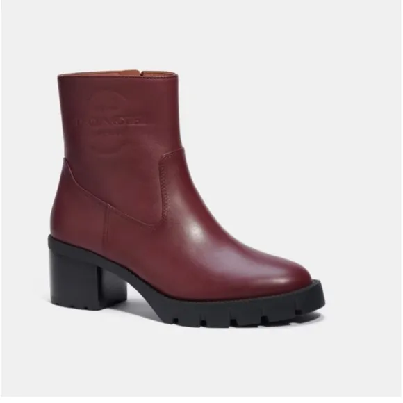 Coach Burgundy Leather Ankle Boots CORINNA BOOTIE Size: 9