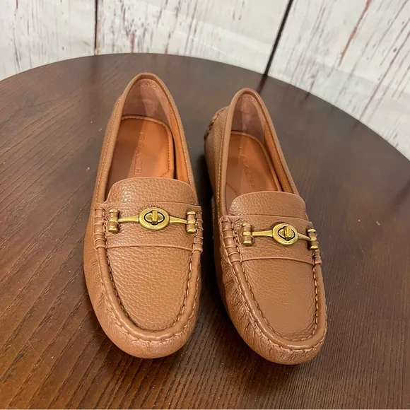 COACH CROSBY DIVER Brown Grainy Leather Loafers with Brass Gold Accent 6.5B NIB