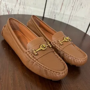 COACH CROSBY DIVER Brown Grainy Leather Loafers with Brass Gold Accent 6.5B NIB