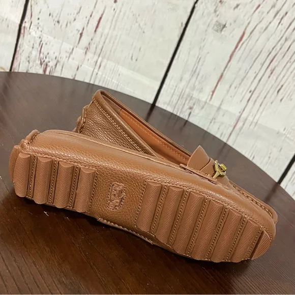 COACH CROSBY DIVER Brown Grainy Leather Loafers with Brass Gold Accent 6.5B NIB