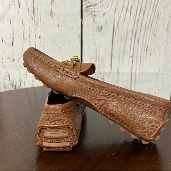 COACH CROSBY DIVER Brown Grainy Leather Loafers with Brass Gold Accent 6.5B NIB