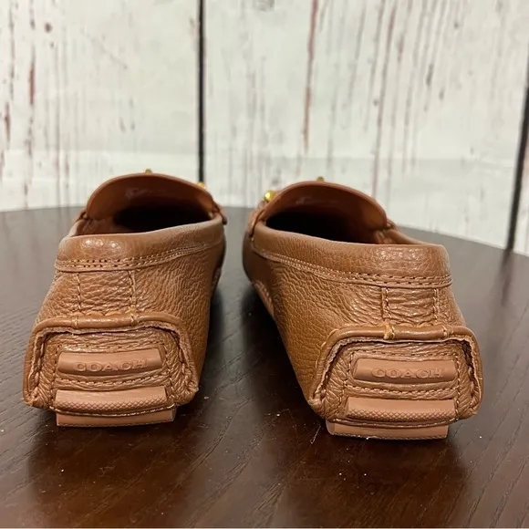 COACH CROSBY DIVER Brown Grainy Leather Loafers with Brass Gold Accent 6.5B NIB
