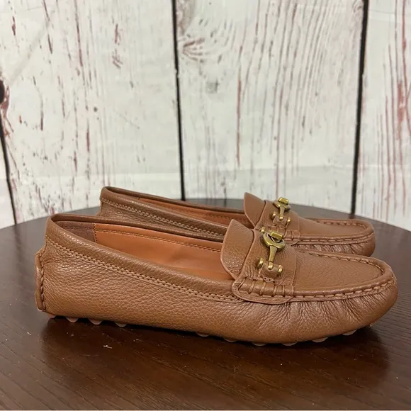 COACH CROSBY DIVER Brown Grainy Leather Loafers with Brass Gold Accent 6.5B NIB