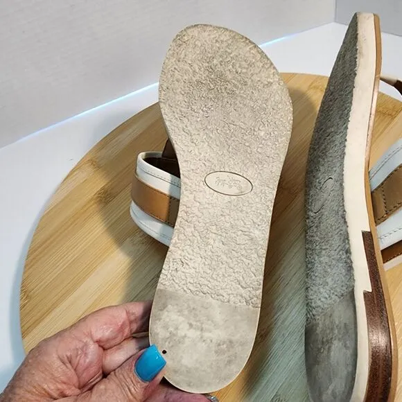COACH Eileen Turnlock Slide Sandals Flip Flops Chalk Nude Sz 7.5 in open box