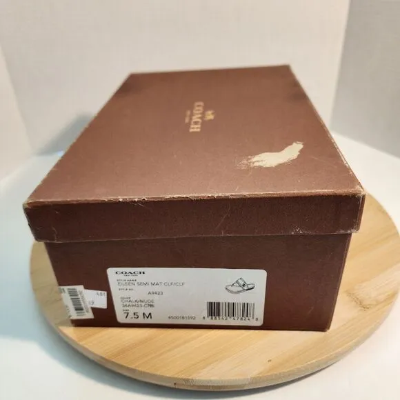 COACH Eileen Turnlock Slide Sandals Flip Flops Chalk Nude Sz 7.5 in open box