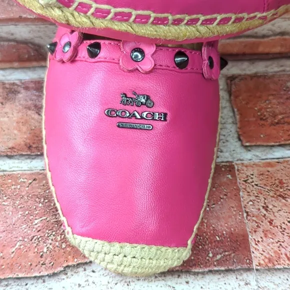 Coach Espadrilles Women's 7 Pink Nappa Leather Rain Floral Rivets Boho Casual
