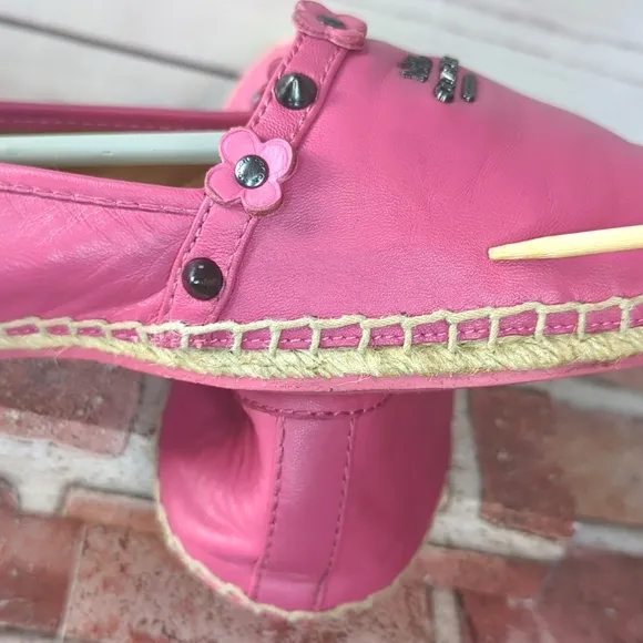 Coach Espadrilles Women's 7 Pink Nappa Leather Rain Floral Rivets Boho Casual