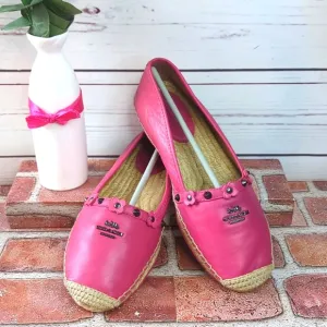 Coach Espadrilles Women's 7 Pink Nappa Leather Rain Floral Rivets Boho Casual
