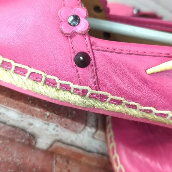 Coach Espadrilles Women's 7 Pink Nappa Leather Rain Floral Rivets Boho Casual